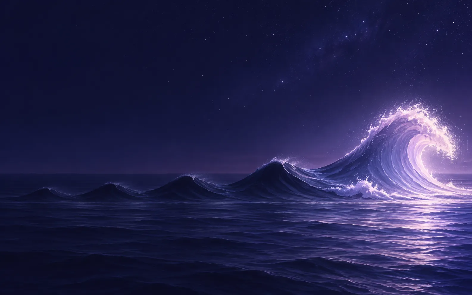 Four dim waves and a fifth bright wave rising at night